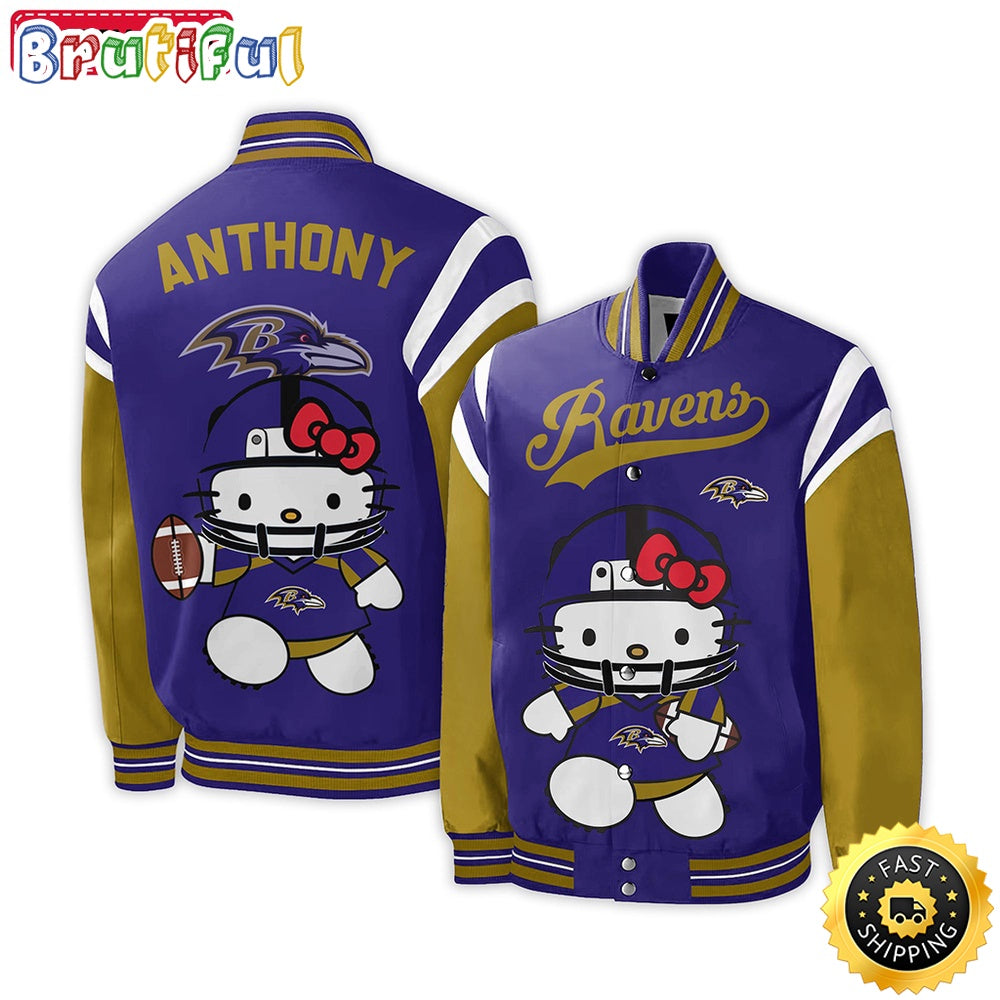 NFL Baltimore Ravens Baseball Jacket Hello Kitty Personalized Baseball Jacket