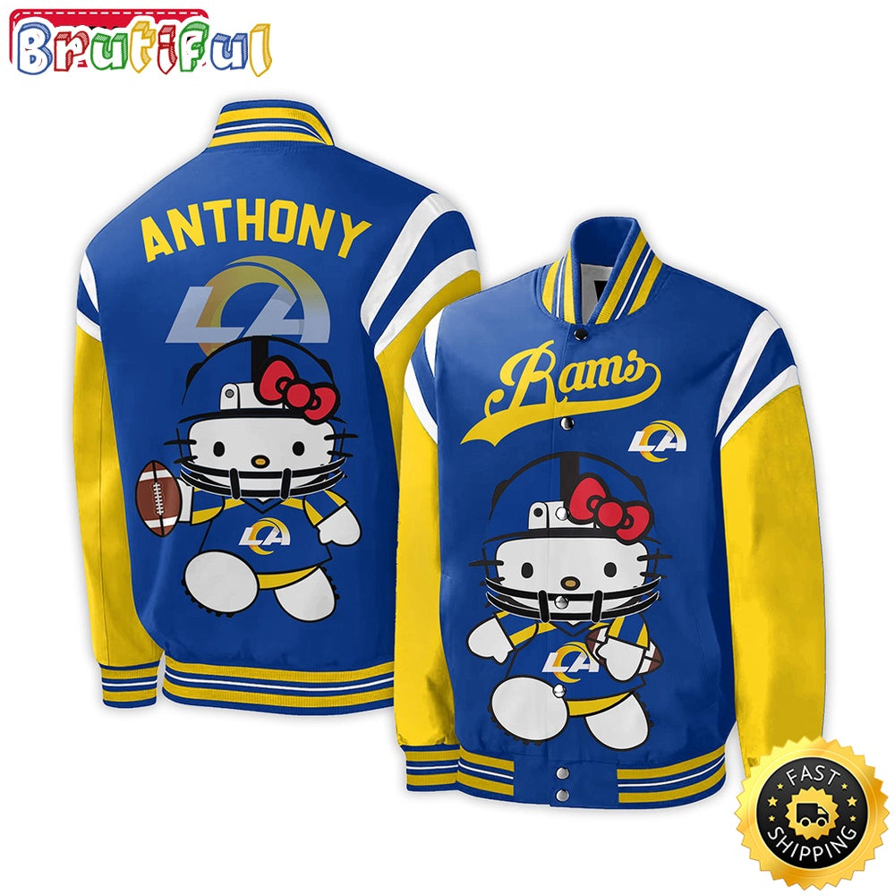 NFL Los Angeles Rams Baseball Jacket Hello Kitty Personalized Baseball Jacket