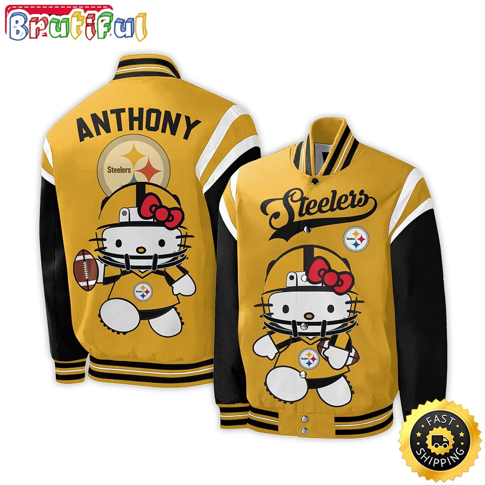 NFL Pittsburgh Steelers Baseball Jacket Hello Kitty Personalized Baseball Jacket