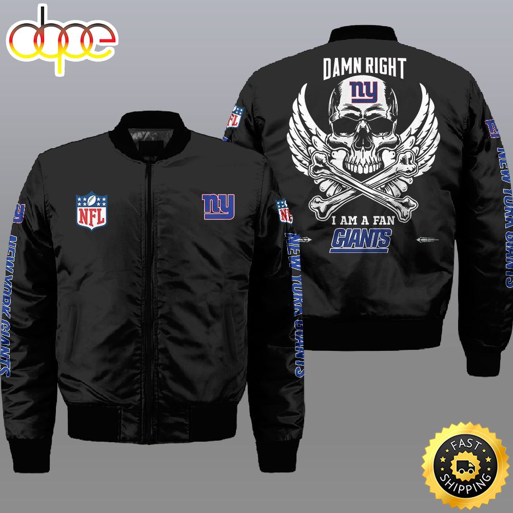 Nfl New York Giants Wings Skull 3D Bomber Jacket