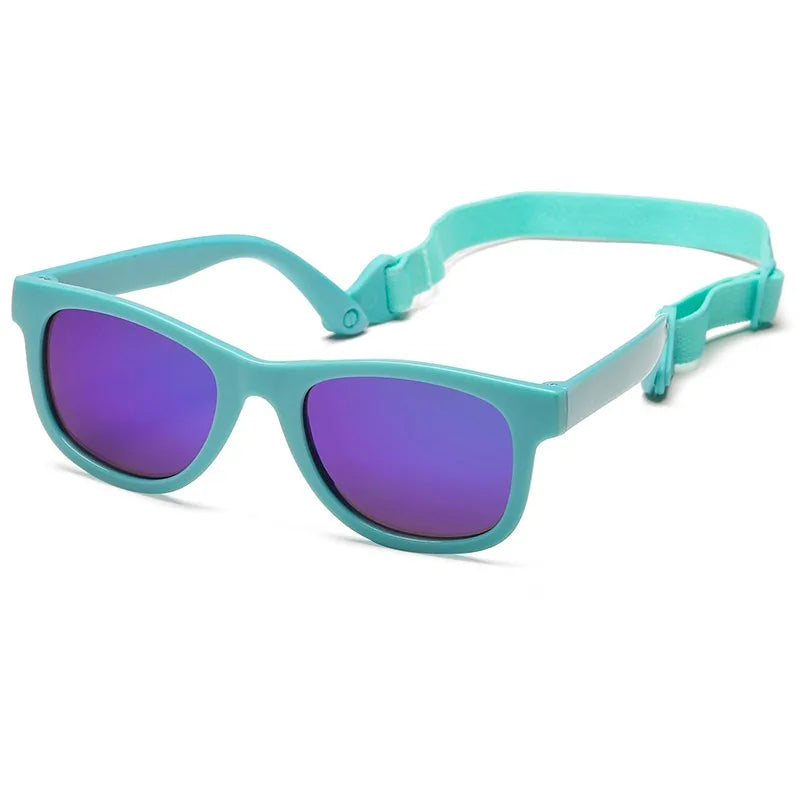 0-24 Months Newborn Baby Bendable Flexible Polarized Sunglasses with Strap Infant Boy Girls Square Silicone Frame Mirrored UV400