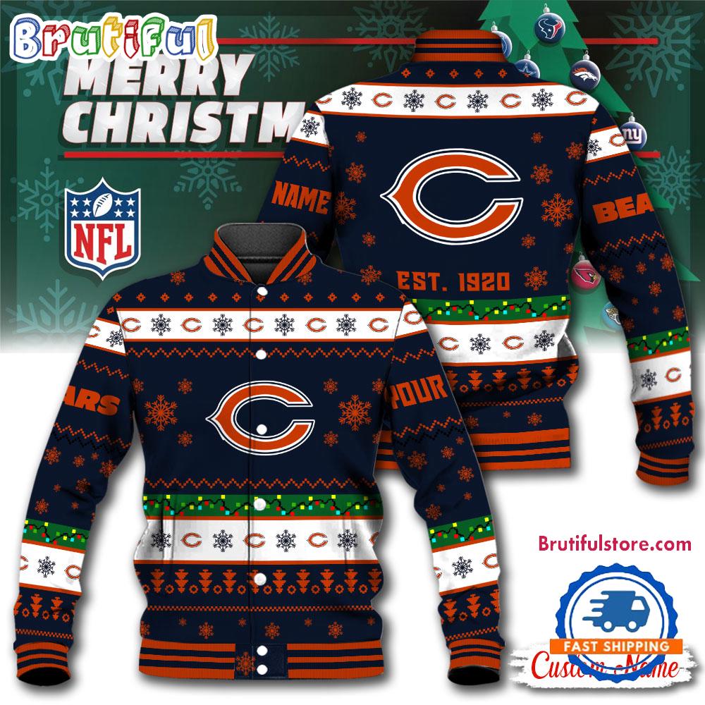 NFL Chicago Bears Snow Xmas Tree Christmas Custom Baseball Jacket