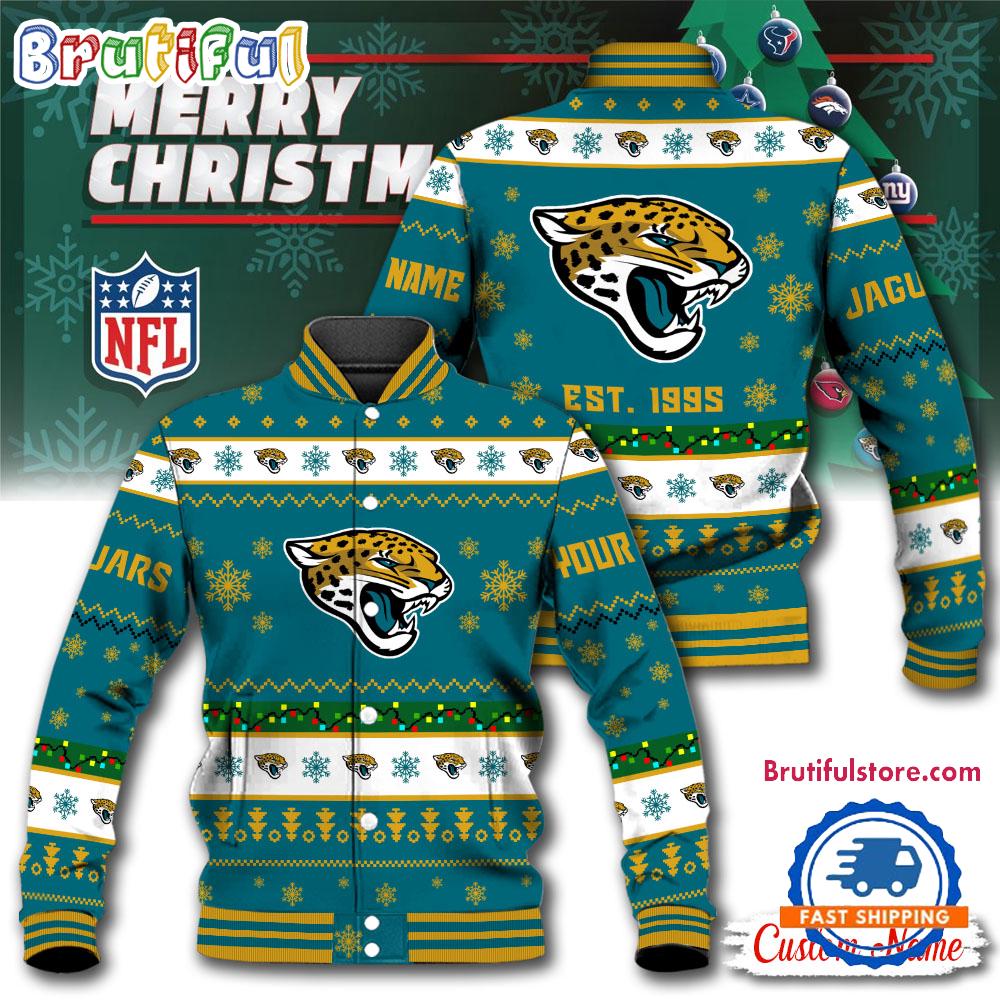 NFL Jacksonville Jaguars Snow Xmas Tree Christmas Custom Baseball Jacket
