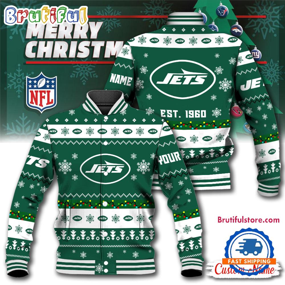 NFL New York Jets Snow Xmas Tree Christmas Custom Baseball Jacket