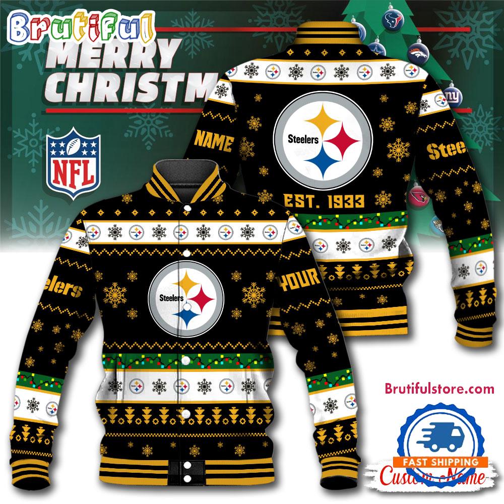 NFL Pittsburgh Steelers Snow Xmas Tree Christmas Custom Baseball Jacket