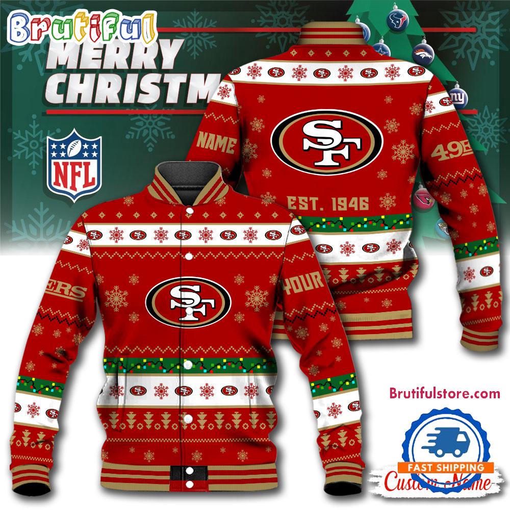 NFL San Francisco 49ers Snow Xmas Tree Christmas Custom Baseball Jacket