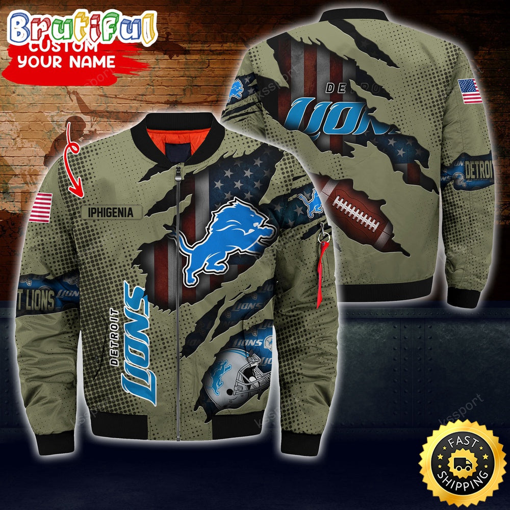 Personalized NFL Detroit Lions Bomber Jacket Iconic Bomber Look